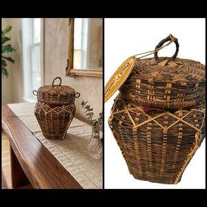 Vintage 80s Paul Marshall Philippines Woven Potpourri Scented Basket with Lid 7”